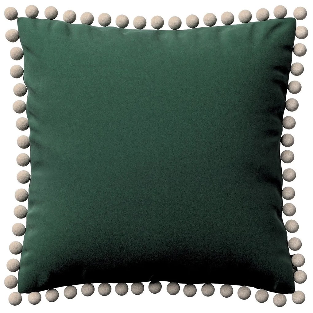 Dekoria Kussenhoes Wera met pompons, donkergroen 45 x 45 cm