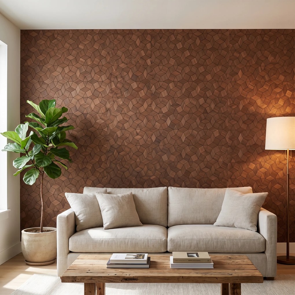 Decoratief Houten Wandpaneel | Gardenia Smoked Brown | 60×60 cm | Amerikaans Notenhout