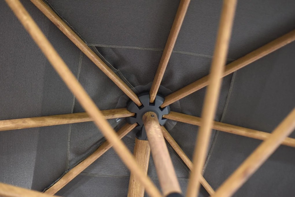 4 Seasons Outdoor Siesta PREMIUM Ø 350 cm parasol charcoal, wood look frame Parasol houtkleur weerbestendig
