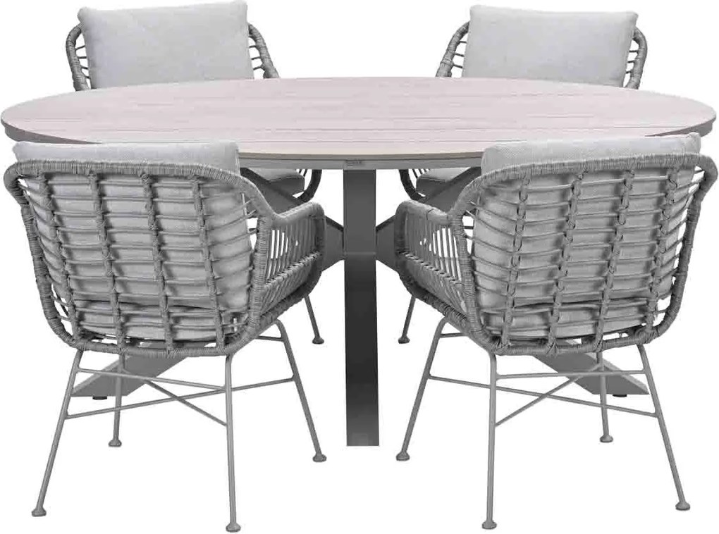 Garden Impressions Lucas tuinset 5-delig valley sand - Tulli tuintafel 180x115 cm - light teak vironwood