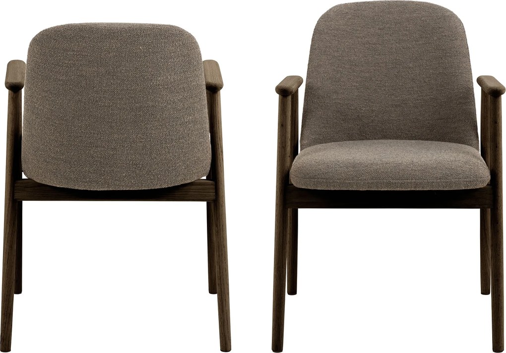 RODERIC Bruin Taupe (stof Monza 40) / gelakt eikenhouten frame – gerookt eiken (walnootkleur) – HOUTEN BOUCLÉ RETRO STOEL