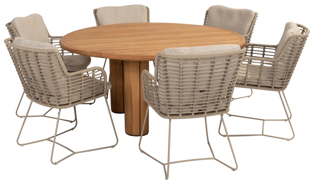 Corsica Fabrice dining tuinset 7 delig 160 cm rond teak latte 4 Seasons Outdoor