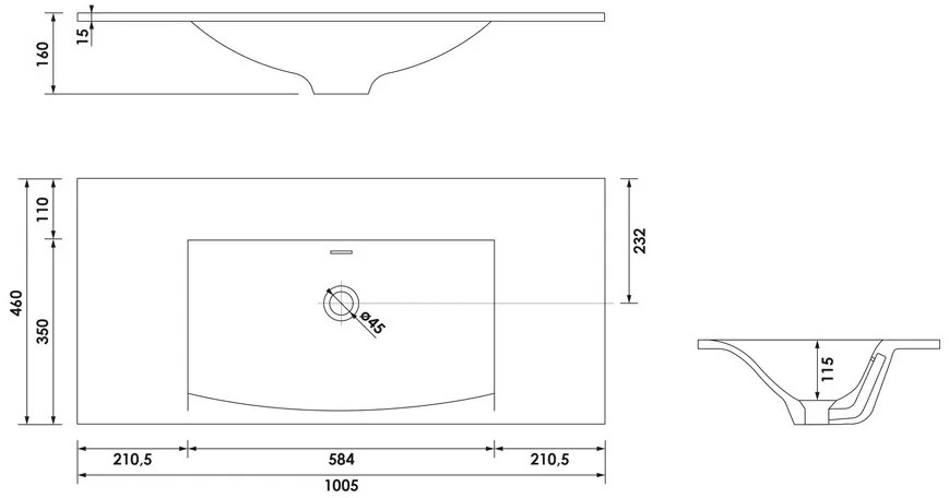 Brauer Glacier wastafel fine stone 100cm zonder kraangat wit mat