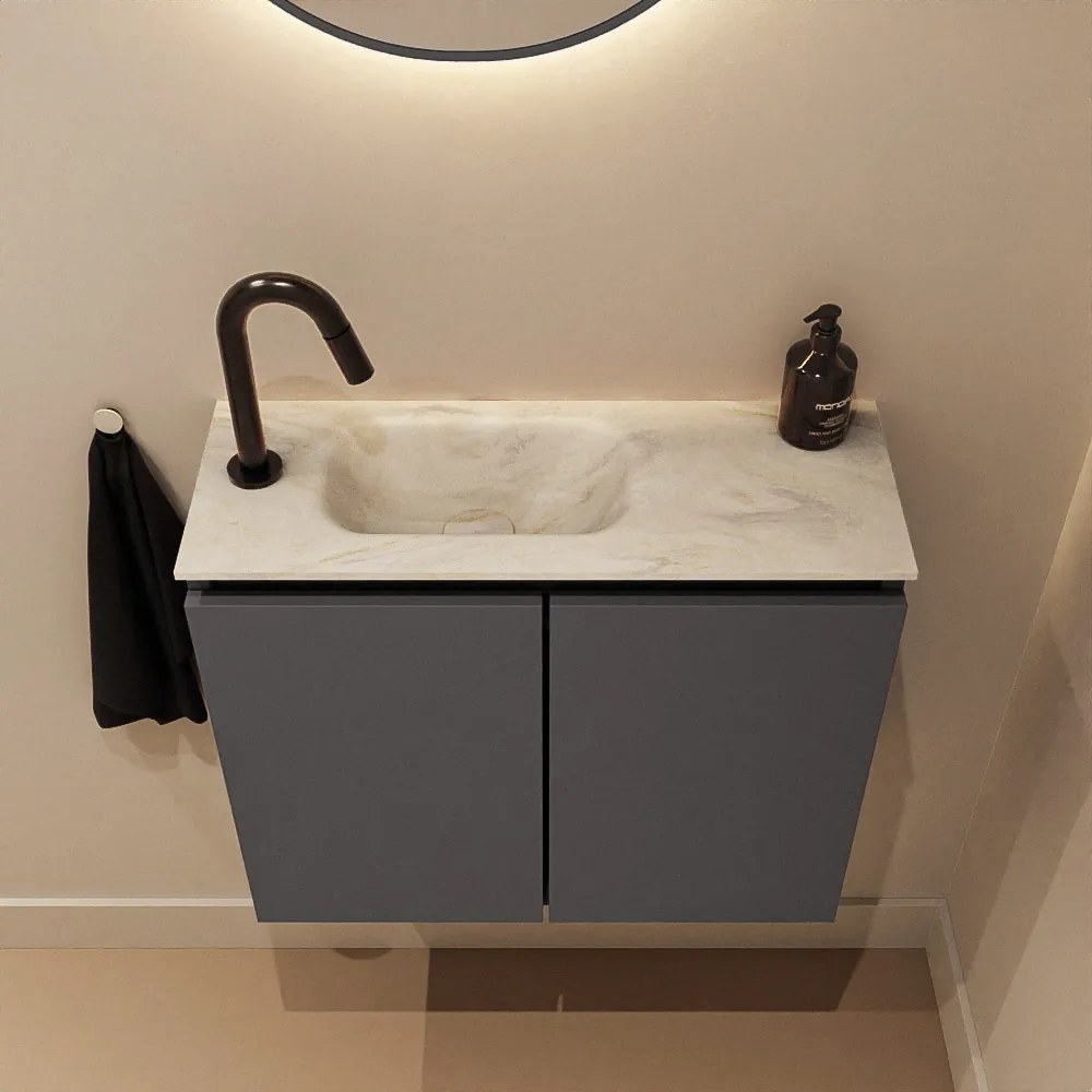 Mondiaz Ture DLux toiletmeubel 60cm dark grey met wastafel ostra links met kraangat