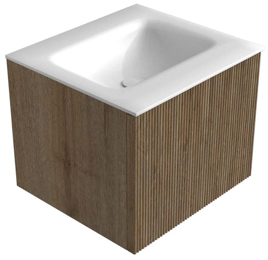 Mondiaz Kurve 50cm badmeubel dusk met 1 lade en wastafel grunne midden zonder kraangat