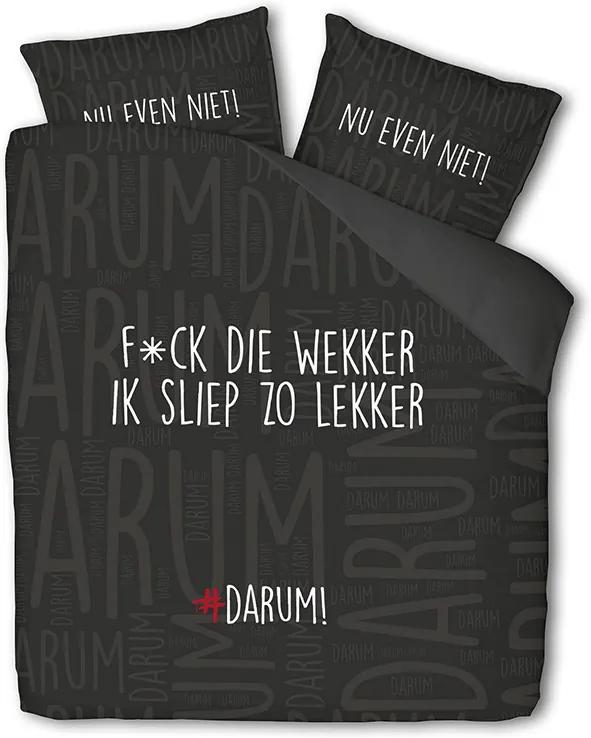 Dekbedovertrek #DARUM! F*ck die wekker! Lits-jumeaux (240x240 cm) - Microvezel - Tekst, Romantisch, Modern - Zwart - Ga naar Dekbed-Discounter.nl & Profiteer Nu