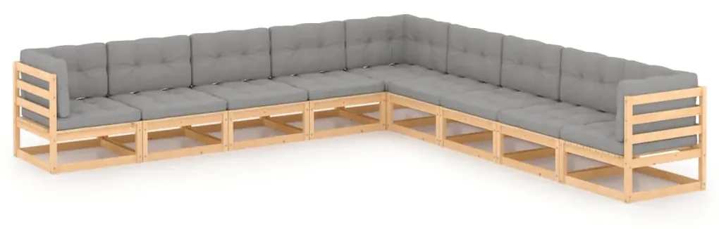 vidaXL 9-delige Loungeset met kussens massief grenenhout