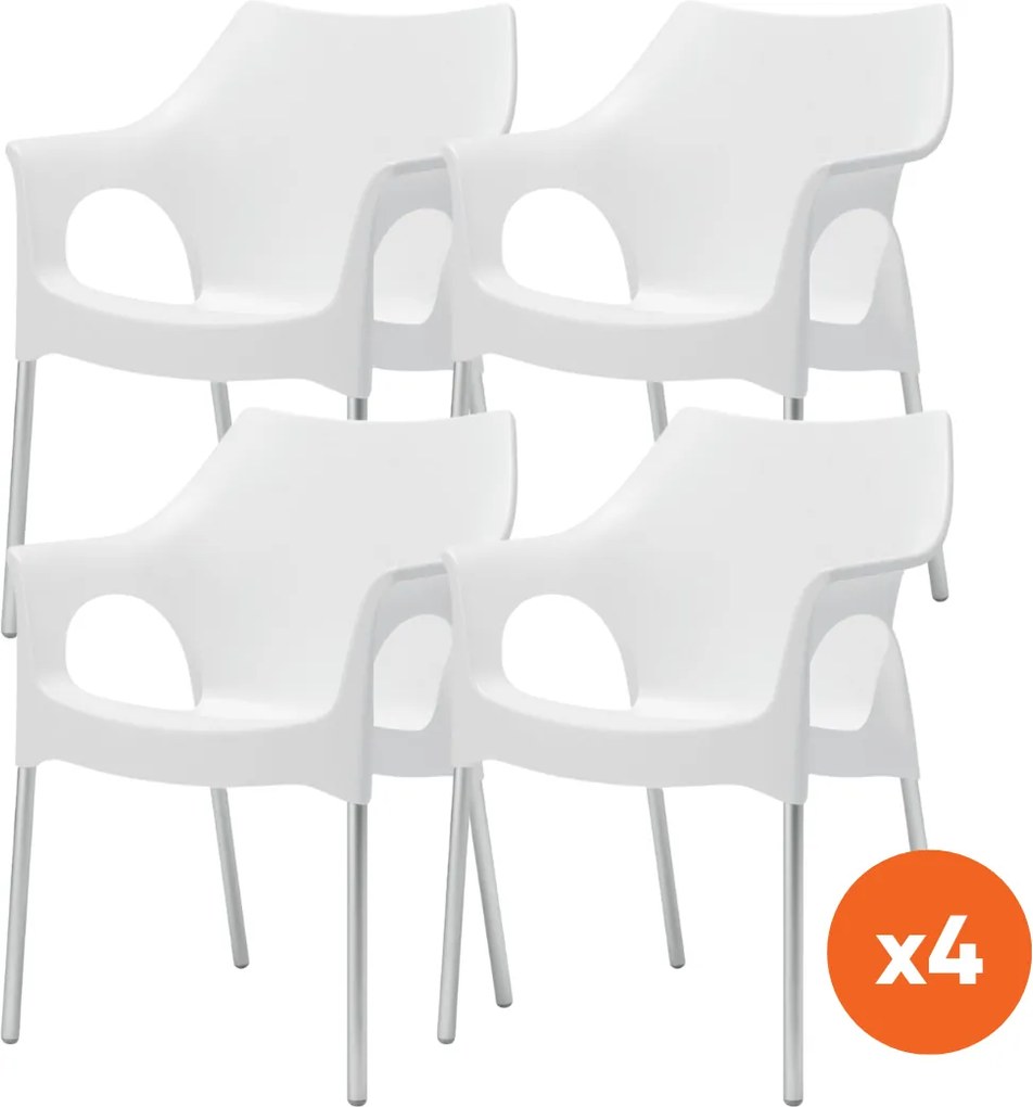 Set van 4 - Scab Ola stapelbare kunststof tuinstoel - Ivoor