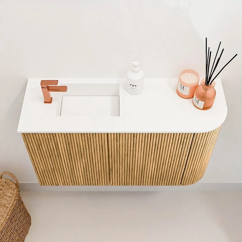 Mondiaz Joya 70cm toiletmeubel ronding rechts oak met wastafel faye links 1 kraangat talc