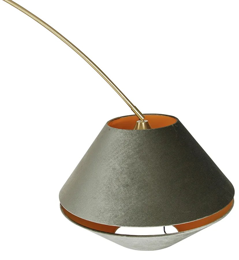Booglamp messing met zwart met dubbele velours kap groen - XXL
