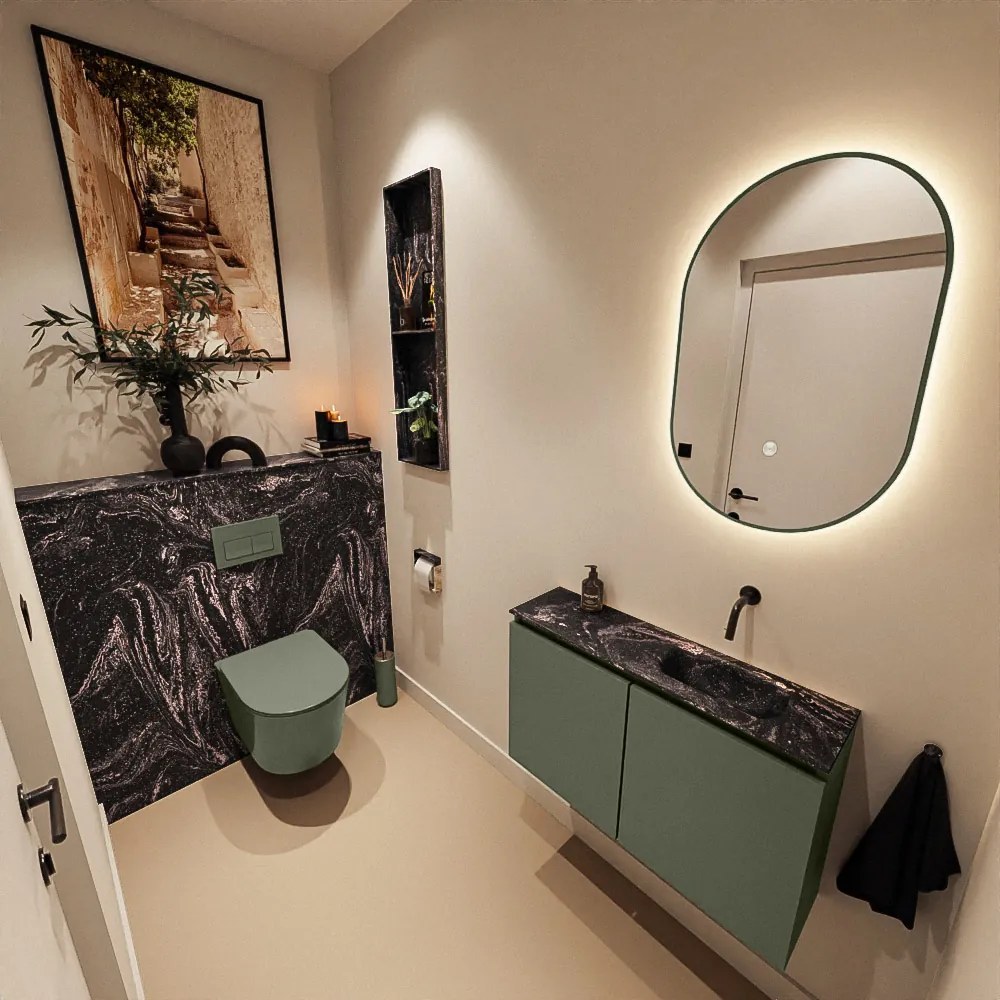 Mondiaz Ture DLux toiletmeubel 80cm army met wastafel lava rechts zonder kraangat