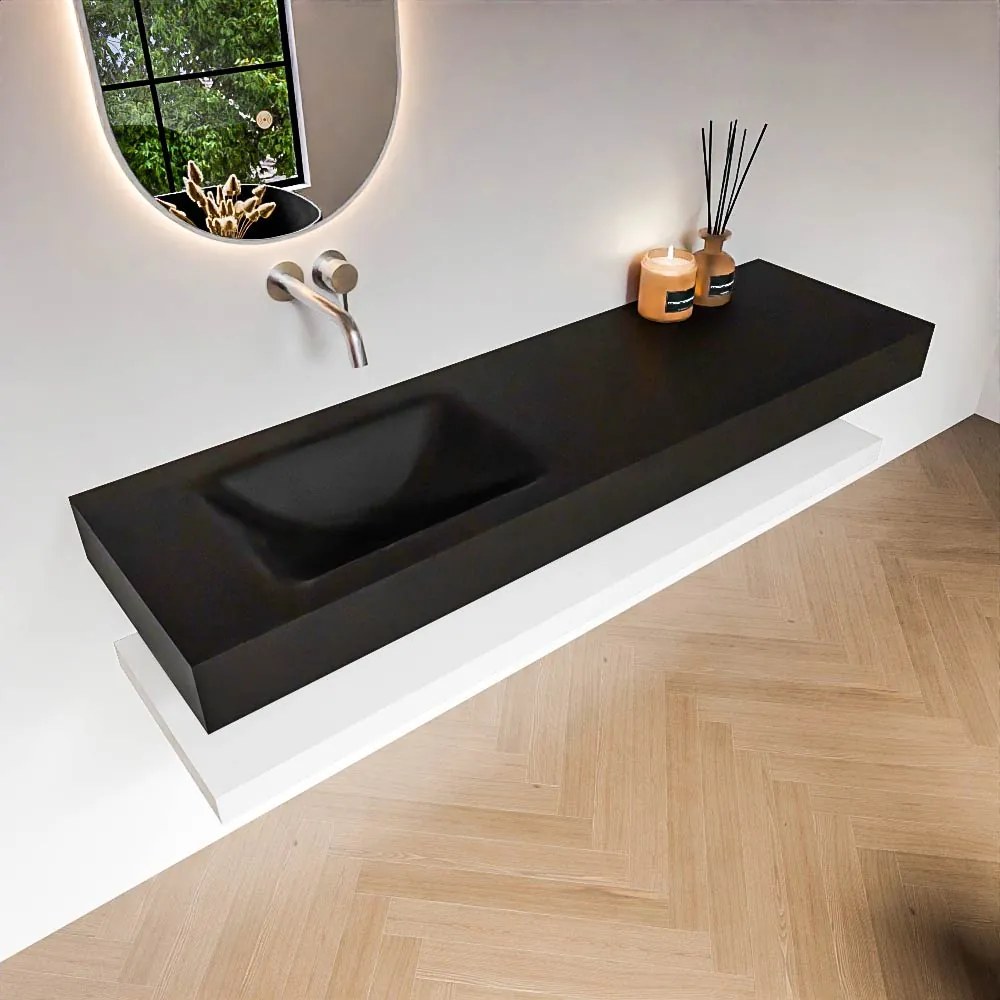 Zaro Alan badmeubel 160cm met planchet talc en vrijhangende wastafel cloud links zonder kraangat urban