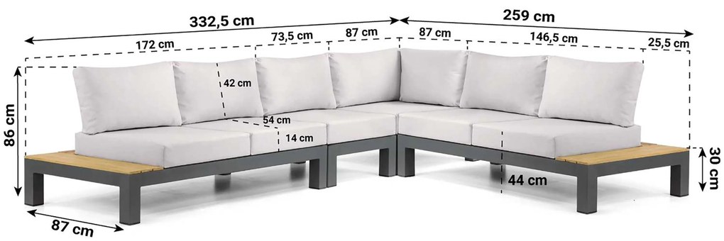 Loungeset 6 personen Aluminium/Teak Grijs Lifestyle Garden Furniture Vittoria