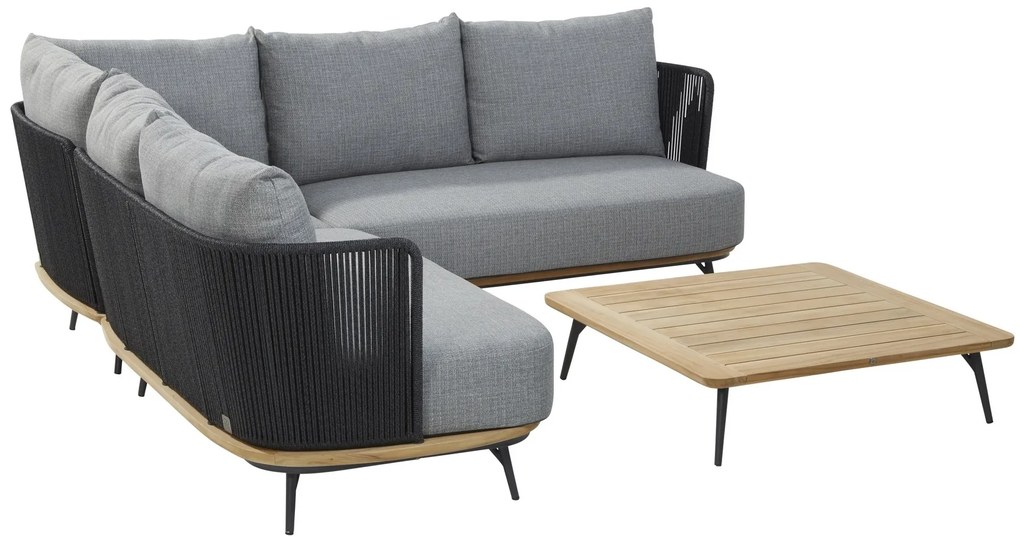 4 Seasons Outdoor Hoek Loungeset  - Positano - Rope/Teak - Lichtgrijs - 4 Seasons Outdoor