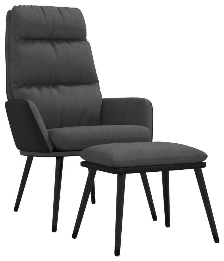 vidaXL Relaxstoel met voetenbank stof en kunstleer donkergrijs