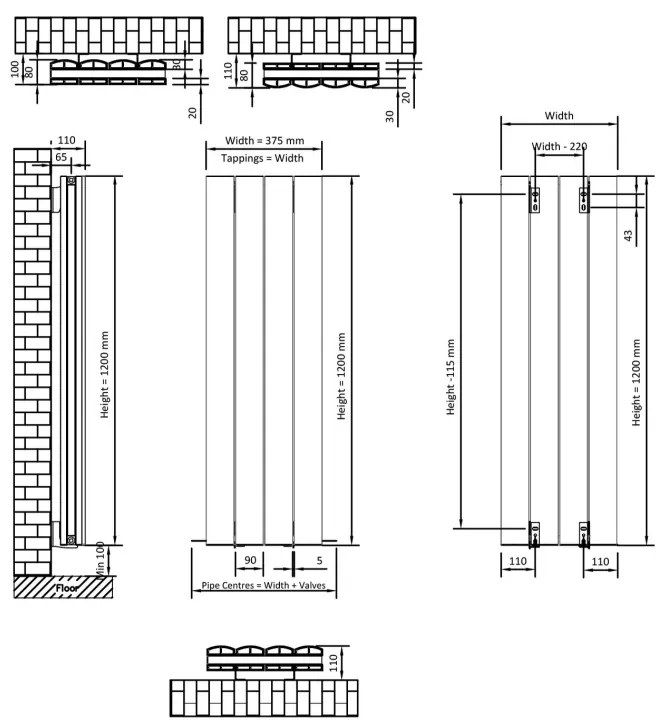 Eastbrook Guardia radiator 35x120cm aluminium 1280W antraciet