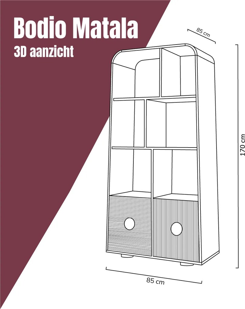 Open Kast Hoog Met Ronde Hoeken - 85x40x170cm.