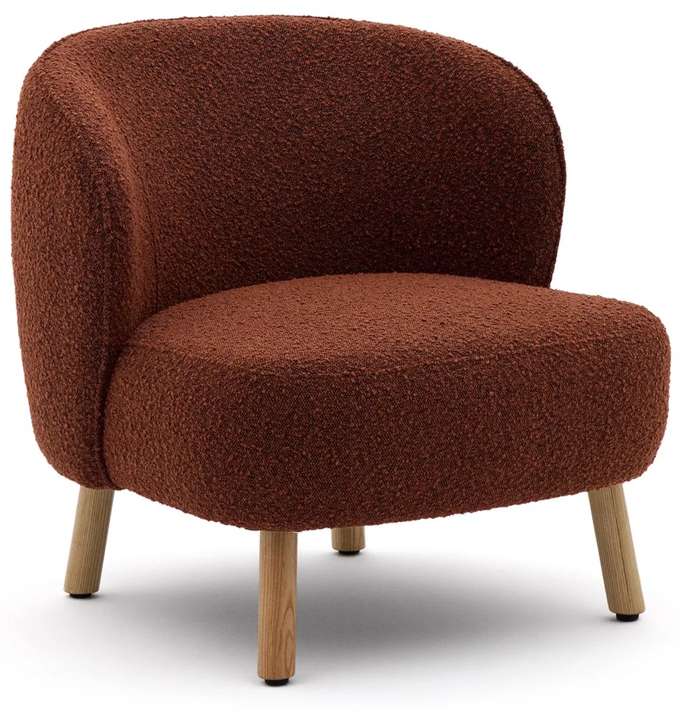 Kave Home Ulit Fauteuil Terracotta Boucle Met Houten Pootjes