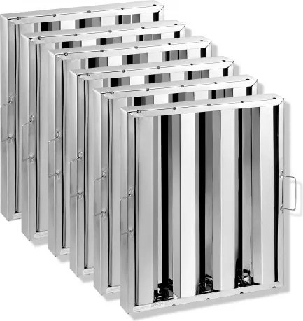 VEVOR Commerciële Afzuigkapfilters Roestvrijstalen Restaurant Afzuigkapfilters voor Vetbestendige Afzuigkappen, 3 Groeven, 6-pack 393 x 493 x 45 mm (B x H x D)