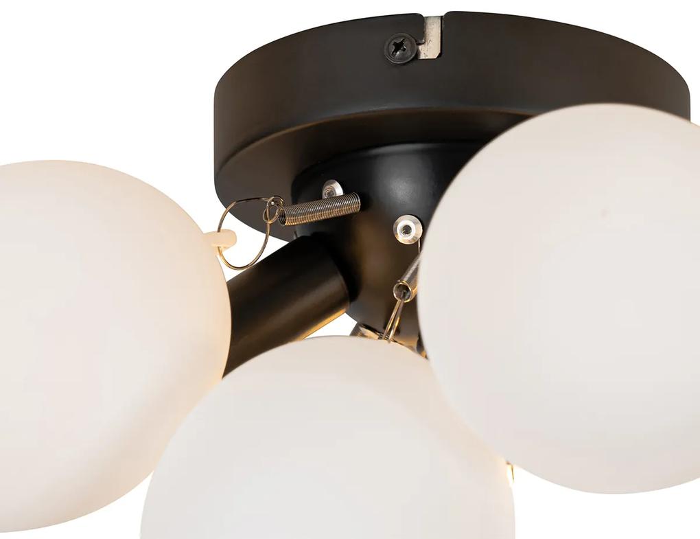Art Deco plafondlamp zwart met opaal glas 3-lichts - Uvas Design, Art Deco G9 bol / globe / rond Binnenverlichting Lamp