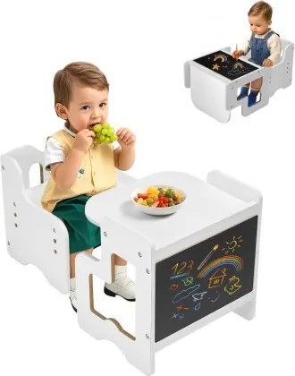 VEVOR Montessori tafel- en stoelset voor peuters (met krijtbord) Gemaakt van hout voor kinderen van 1-5 jaar, in hoogte verstelbare activiteitentafel en speeltafel voor kinderen, ideaal om te lezen, eten en spelen – Wit