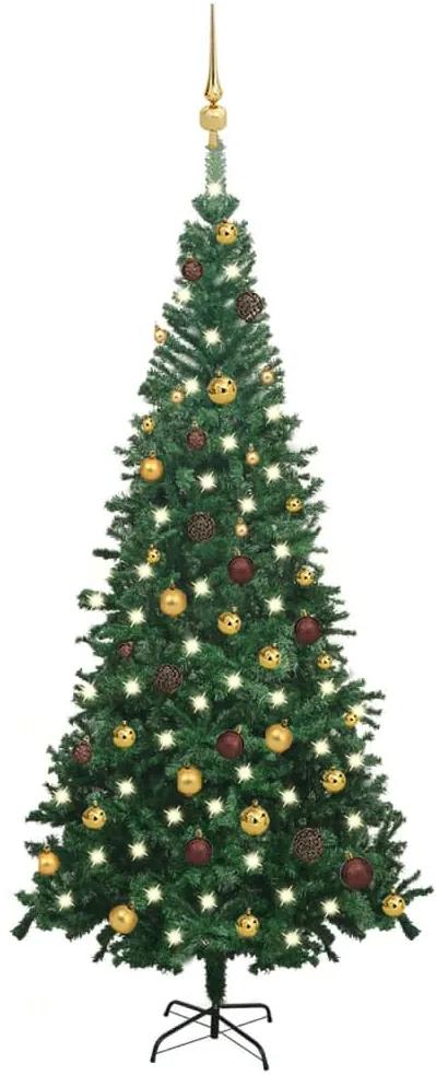vidaXL Kunstkerstboom met LED's en kerstballen L 240 cm groen