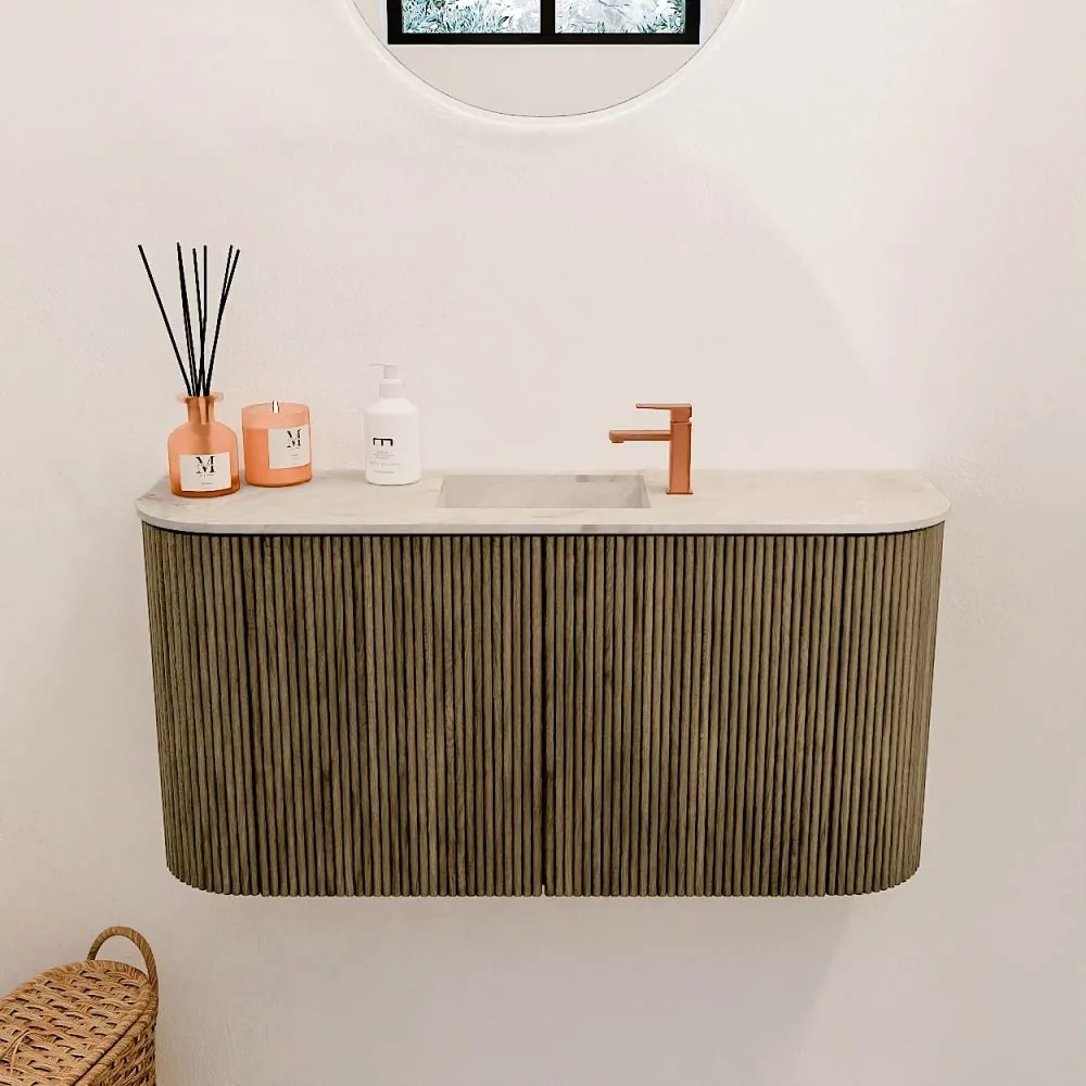 Mondiaz Joya DLux 85cm toiletmeubel ronding links/rechts dusk met wastafel faye midden 1 kraangat frappe