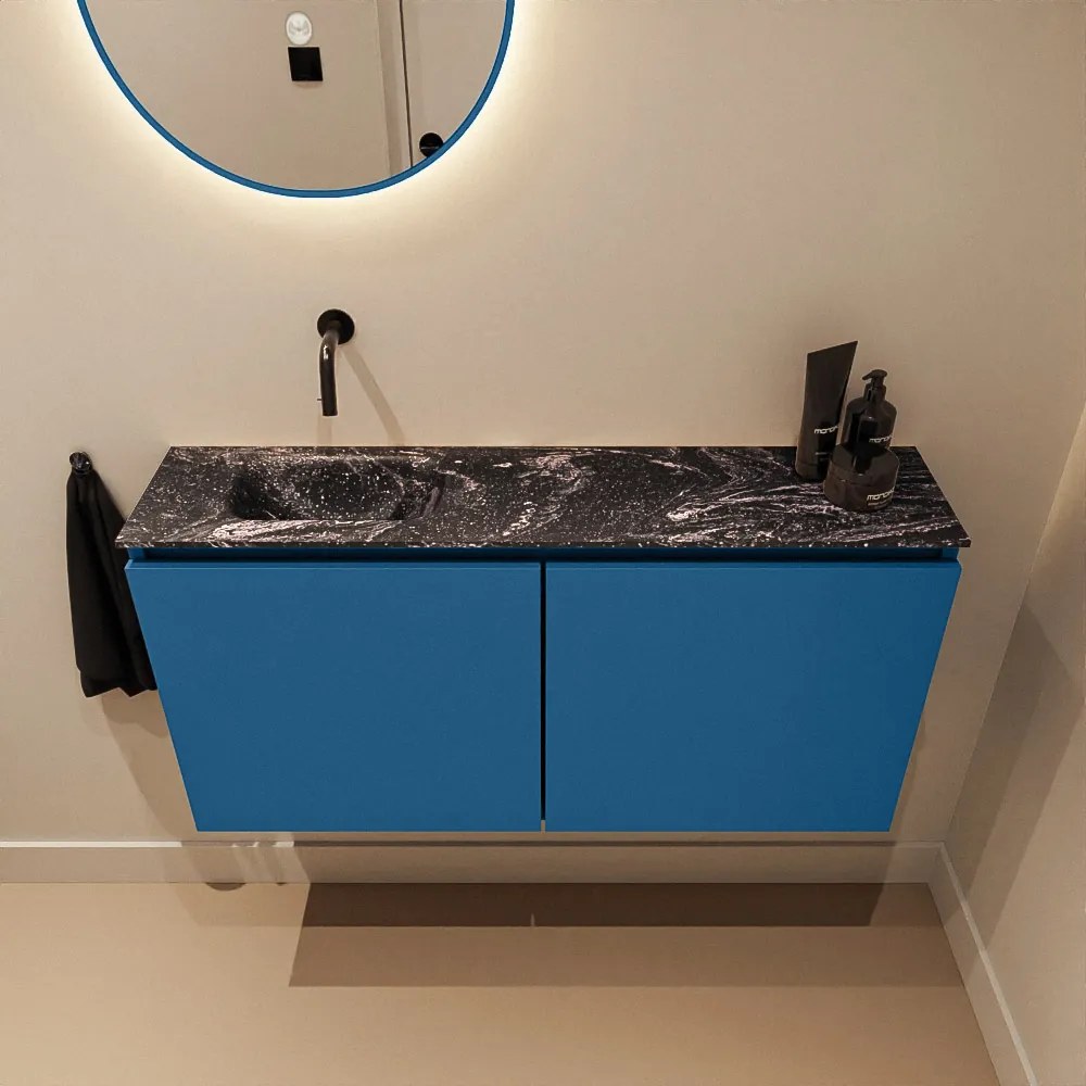 Mondiaz Ture DLux toiletmeubel 100cm jeans met wastafel lava links zonder kraangat