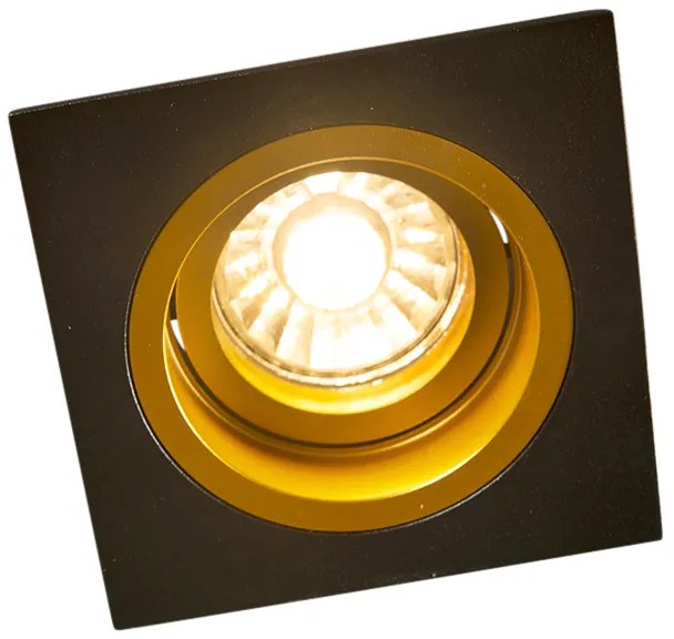 Set van 6 Inbouwspot zwart met goud 9,3 cm draai- en kantelbaar - Chuck GU10 Binnenverlichting Lamp