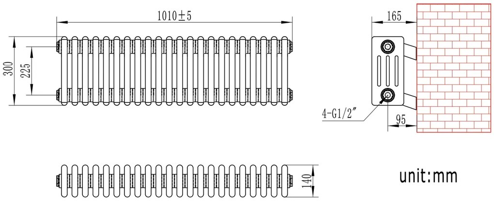 Eastbrook Rivassa 4 koloms radiator 100x30cm staal 1197W antraciet