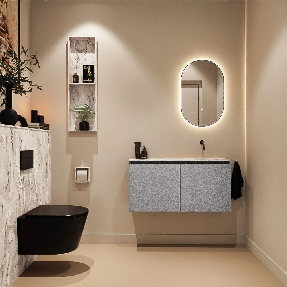 Mondiaz Ture DLux toiletmeubel 100cm plata met wastafel glace rechts zonder kraangat