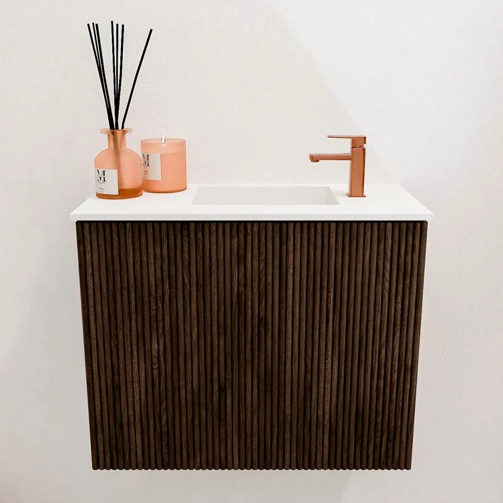 Mondiaz Joya 50cm toiletmeubel walnut met wastafel faye rechts 1 kraangat talc
