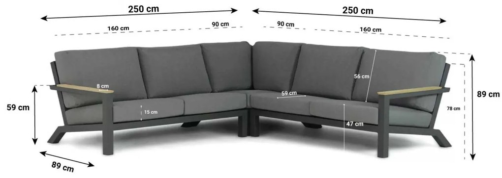 Hoek loungeset 5 personen Aluminium Grijs  4 Seasons Outdoor Capitol/Lifestyle