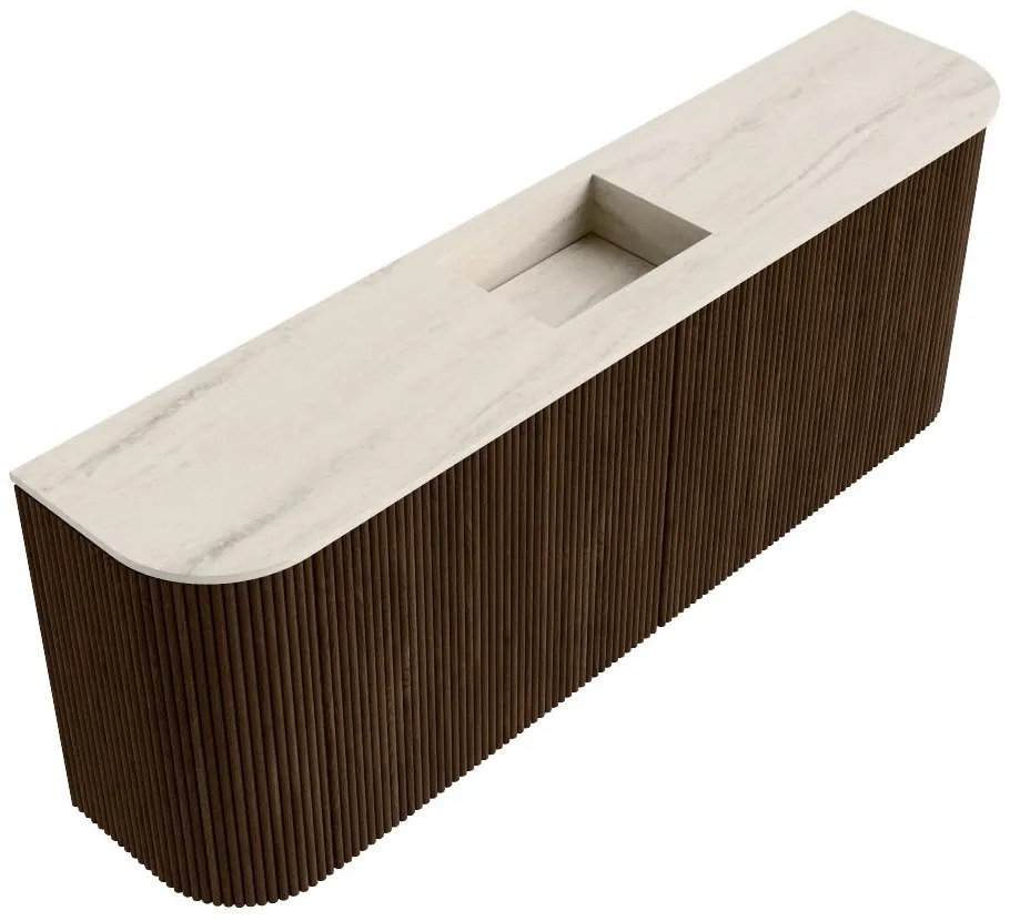Mondiaz Joya DLux 115cm toiletmeubel ronding links/rechts walnut met wastafel faye midden 1 kraangat meli