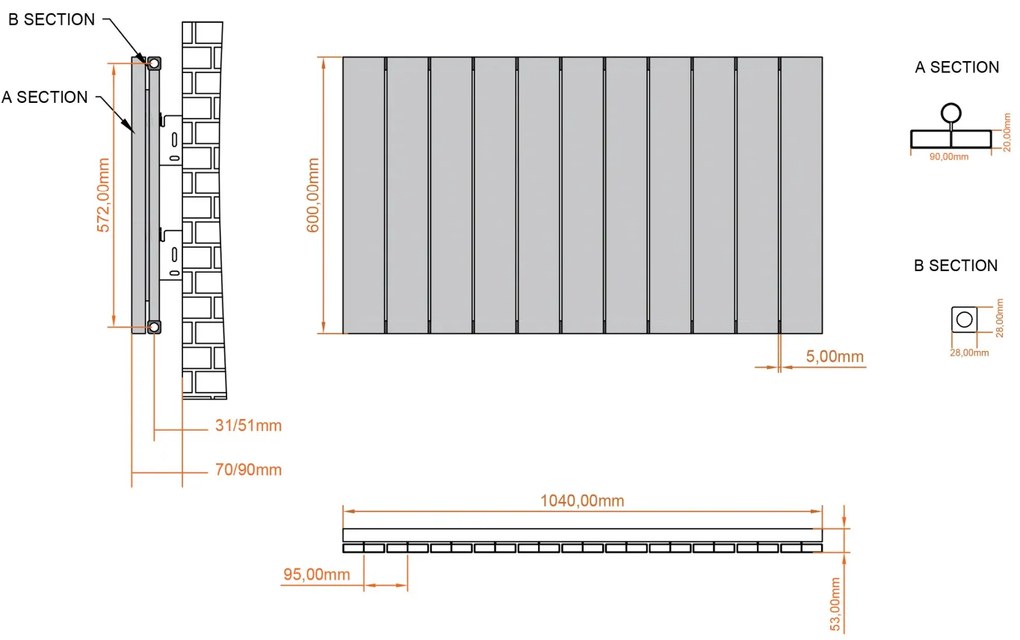 Eastbrook Charlton radiator 105x60cm aluminium 1081W wit mat