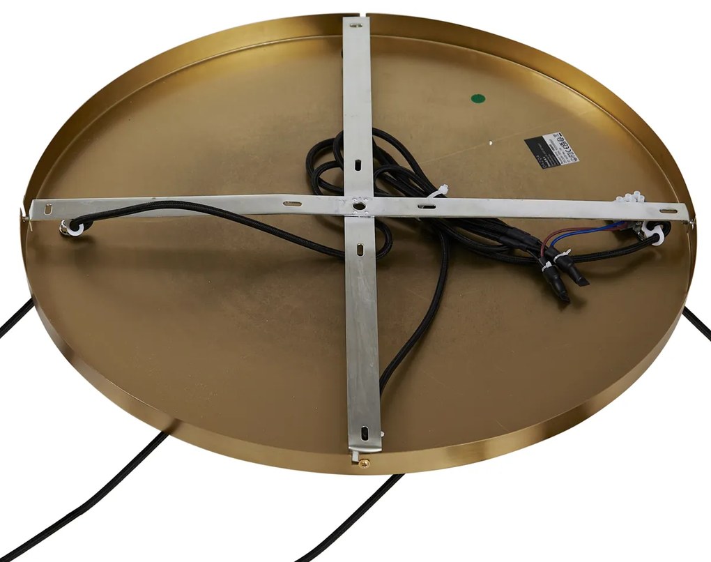 Hanglamp brons met smoke amber en groen glas rond 4-lichts - Bao