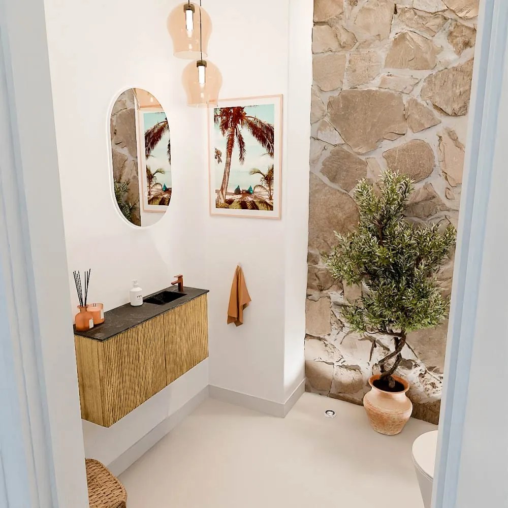 Mondiaz Joya DLux 80cm toiletmeubel oak met wastafel faye rechts 1 kraangat lava