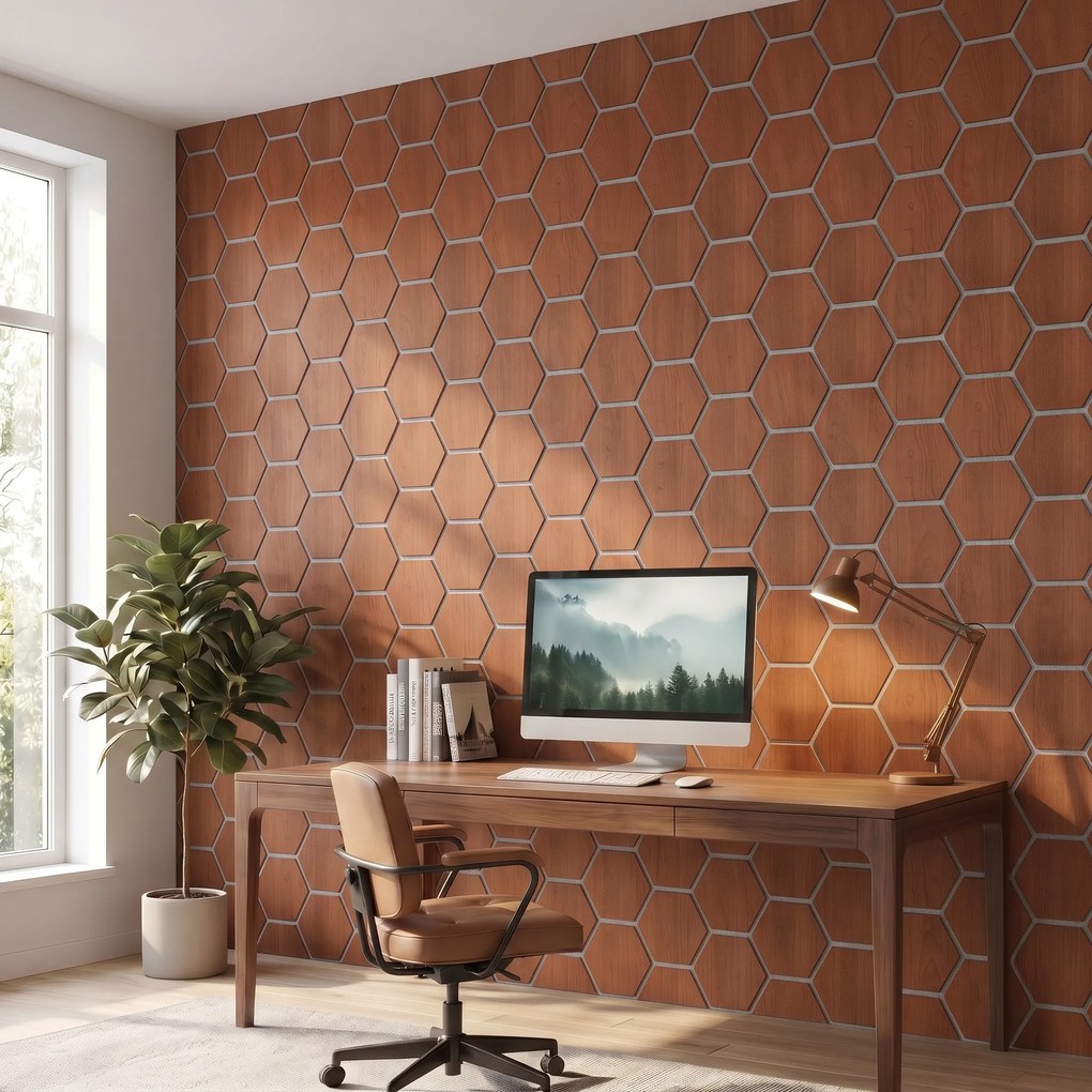 Hexagon Panel Gerookt Eiken met Grijs Vilt 81CM | Akoestisch | Wanddecor | Zeshoekig- Grijs vilt