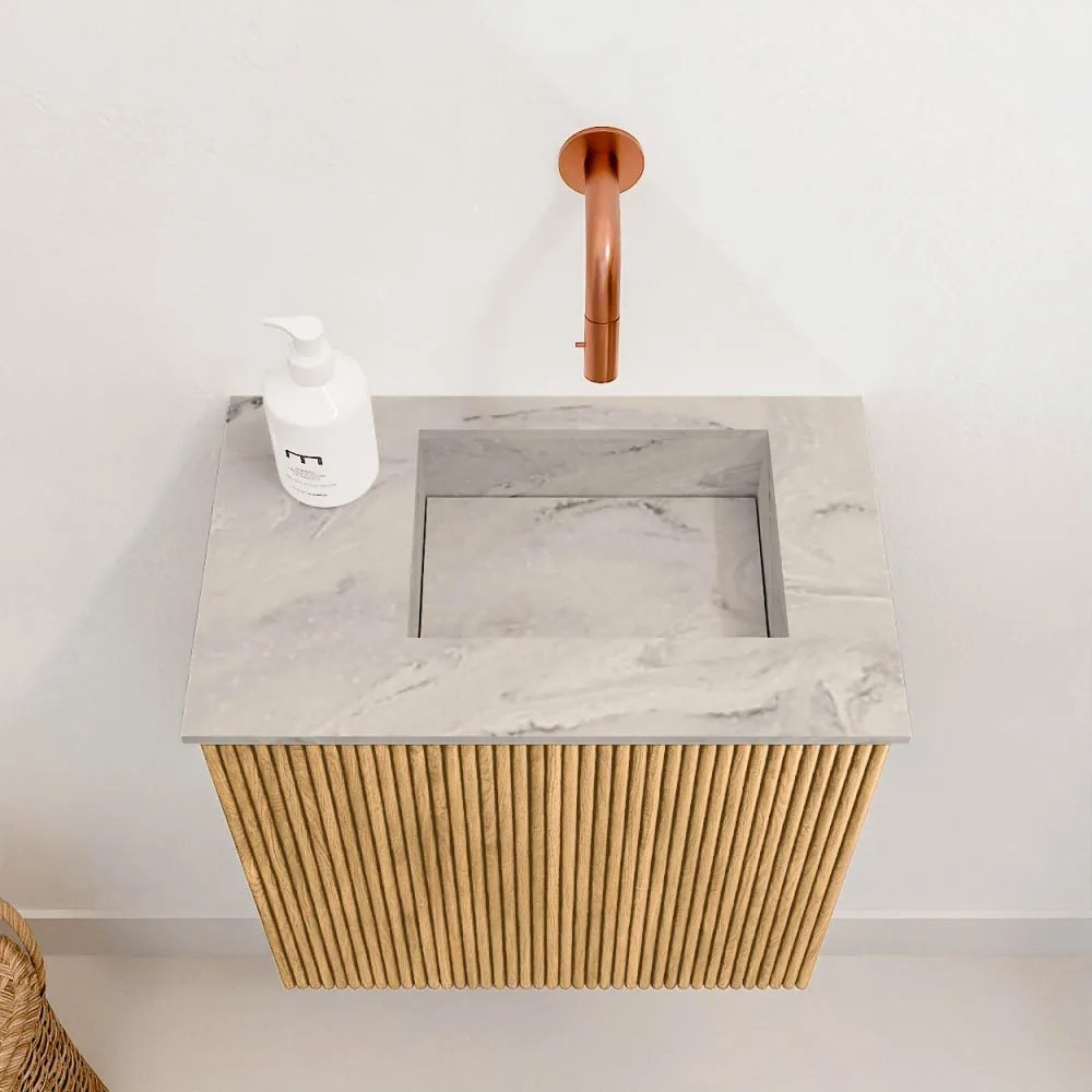 Mondiaz Joya DLux 40cm toiletmeubel oak met wastafel faye rechts zonder kraangat glace