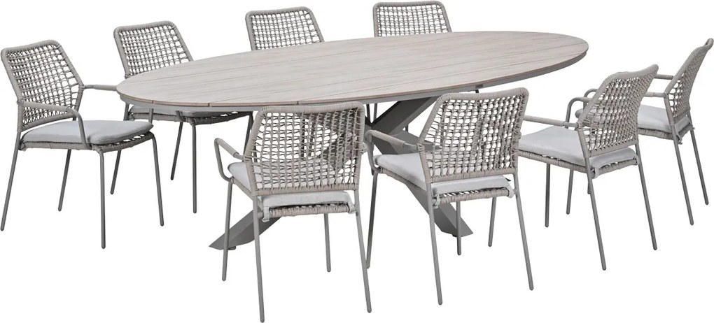 Garden Impressions Natas tuinset 9-delig taupe - Tulli tuintafel 280x140 cm - light teak vironwood