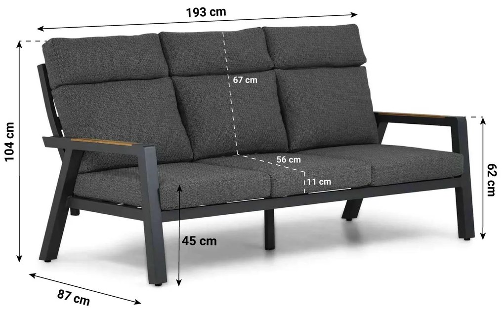 Stoel en Bank Loungeset 5 personen Aluminium/teak Grijs  Lifestyle Garden Furniture Marseille