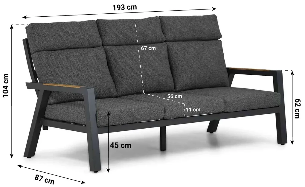 Stoel en Bank Loungeset 5 personen Aluminium/teak Grijs Lifestyle Garden Furniture Marseille