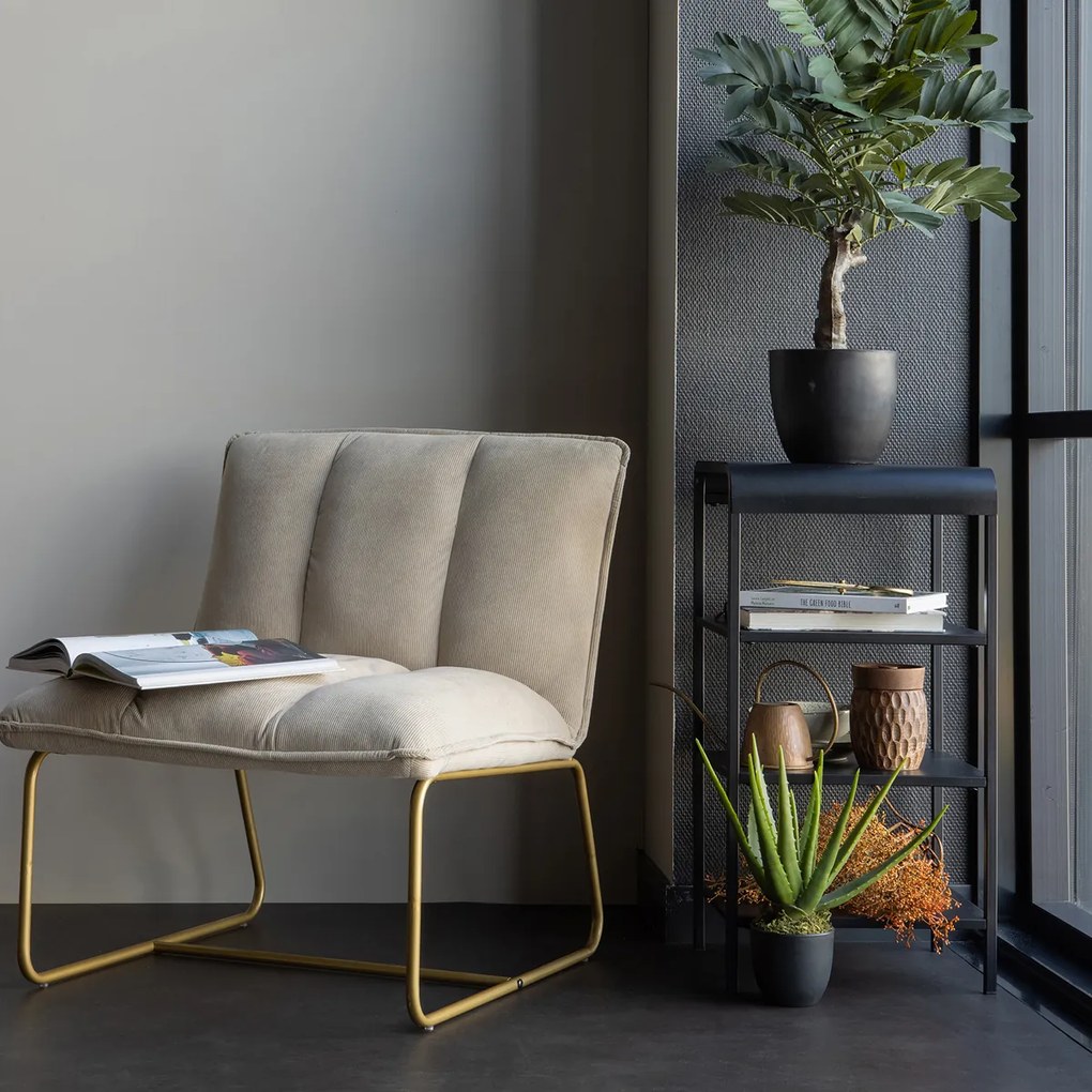 Woood Fie Fauteuil Zand Ribstof Met Goud
