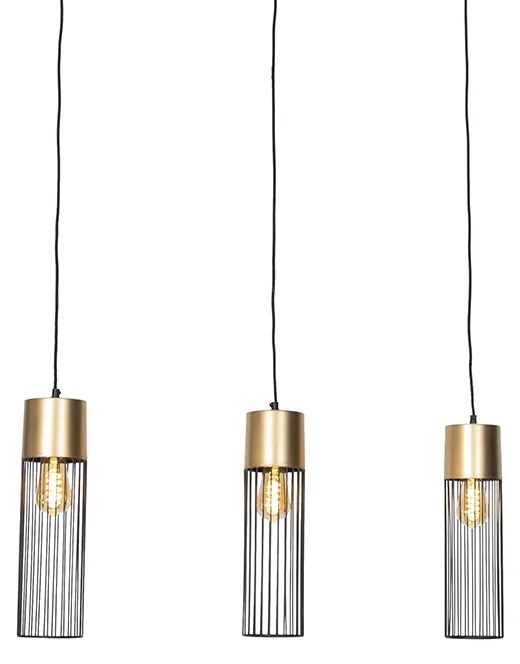 Eettafel / Eetkamer Design hanglamp zwart met goud 3-lichts - Maura Design E27 rond Binnenverlichting Lamp