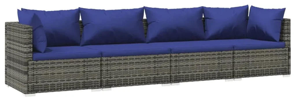 vidaXL 4-delige Loungeset met kussens poly rattan grijs