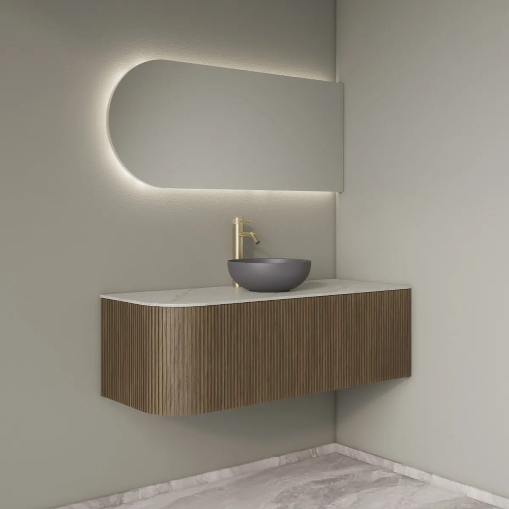 Gliss Design Alluro badmeubel ribbelfront met ronding links 120cm ash grey en wit marmer toppaneel