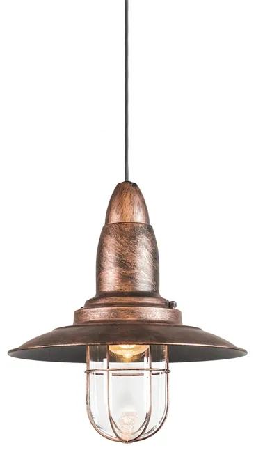 Vintage hanglamp roest met glas - Pescador Industriele / Industrie / Industrial, Landelijk / Rustiek, Retro E27 rond Binnenverlichting Lamp