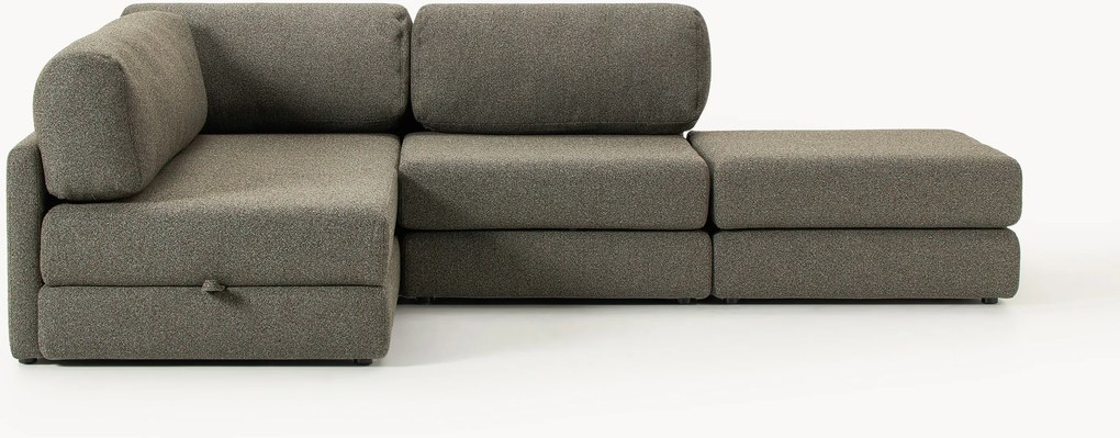 Bouclé hoekbankbed Ladina met opbergruimte