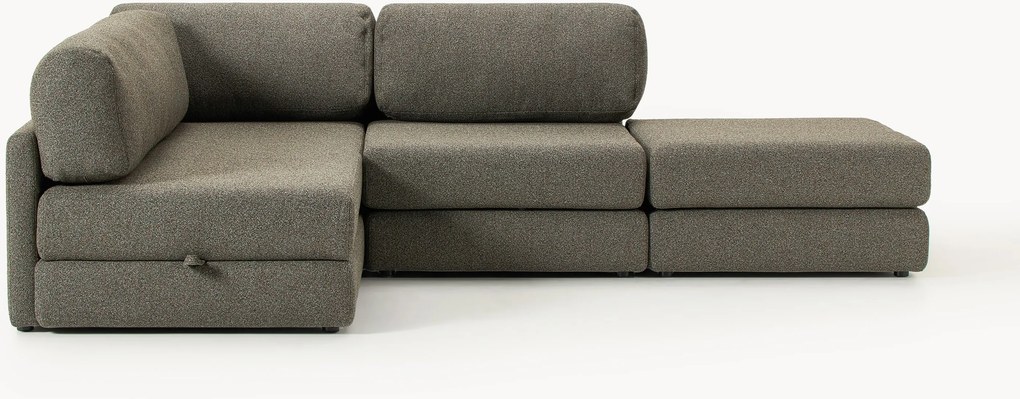 Bouclé slaapbank Ladina (3-zits) met opbergruimte