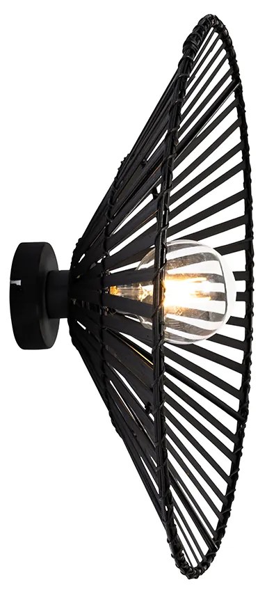 Oosterse wandlamp zwart bamboe rond - Pua
